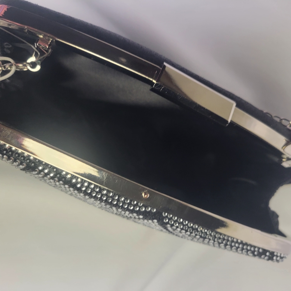 Sparkly Black & Silver Rhinestone Spiderweb Design Crossbody Purse New Gothic - Picture 4 of 8